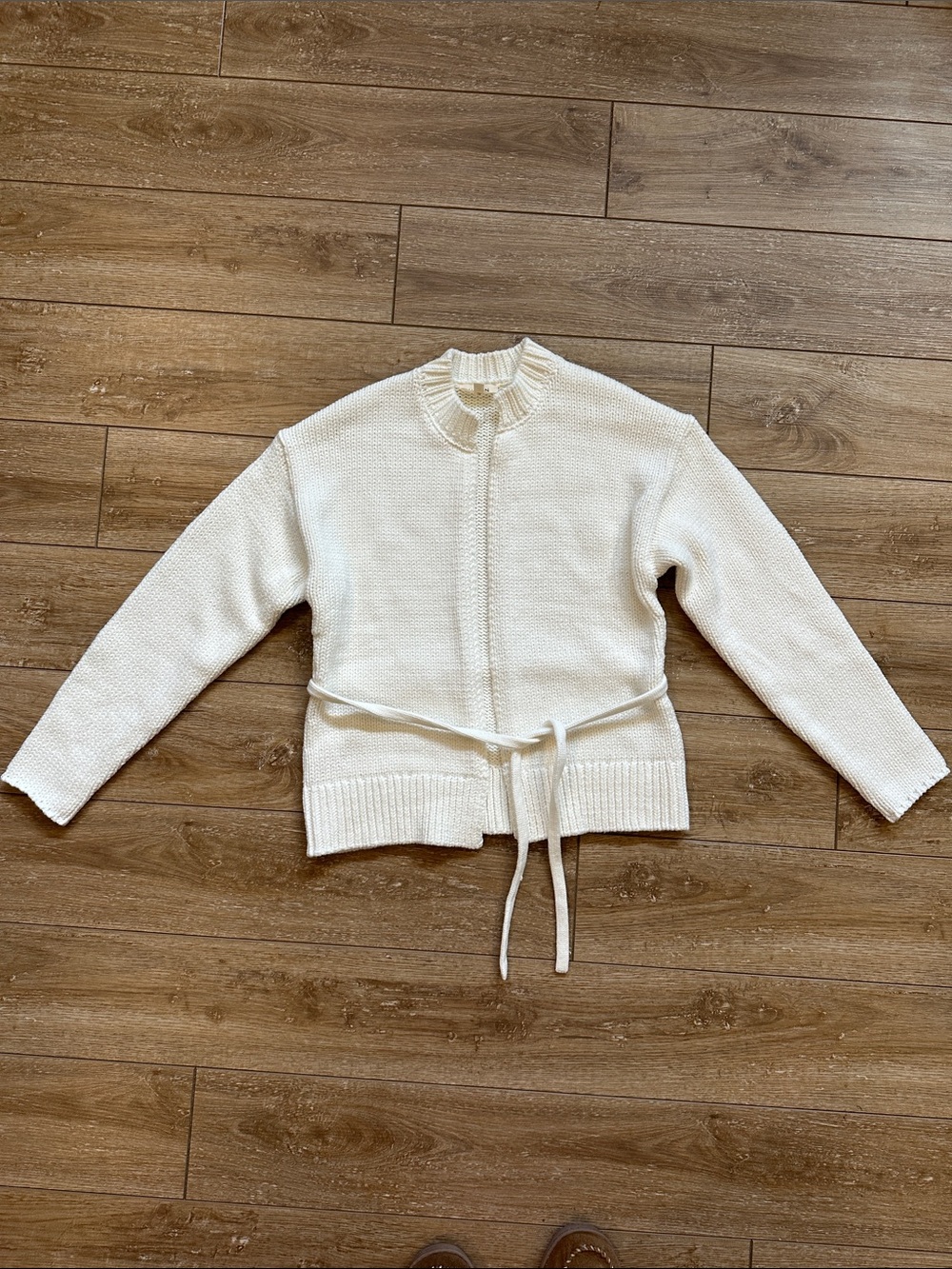 Women's Cream Knit Belted Cardigan Sweater